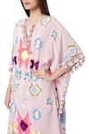 Shop_Payal Singhal_Pink Crepe Printed Ikat Star Motif V Neck Basri Kaftan And Palazzo Set _Online_at_Aza_Fashions