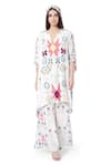 Buy_Payal Singhal_White Crepe Printed Ikat Star Motif V Neck Seher Kaftan And Palazzo Set _at_Aza_Fashions