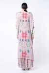 Shop_Payal Singhal_Pink Crepe Printed Ikat Star Pattern Notched Kaftan And Palazzo Set _at_Aza_Fashions