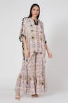 Buy_Payal Singhal_Pink Crepe Printed Mosaic Diamond Patterns Notched Kaftan And Palazzo Set _at_Aza_Fashions
