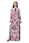 Payal Singhal_Red Crepe Ikat Tribe Motifs Round Marya Print Kaftan _Online_at_Aza_Fashions