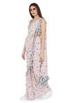 Buy_PS Pret by Payal Singhal_Pink Art Crepe Printed Marble Scoop Neck Pre-stitched Saree With Blouse _Online_at_Aza_Fashions