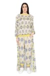 Buy_Payal Singhal_Yellow Art Silk Printed Ikat Eye Round Top And Draped Pant Set _at_Aza_Fashions