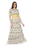 Buy_Payal Singhal_Yellow Art Silk Printed Ikat Eye Round Frill Skirt Set _at_Aza_Fashions