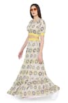 Payal Singhal_Yellow Art Silk Printed Ikat Eye Round Frill Skirt Set _Online_at_Aza_Fashions