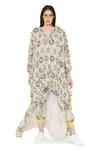 Buy_Payal Singhal_Yellow Art Silk Printed Ikat Eye V Neck Kaftan And Pant Set  _at_Aza_Fashions