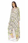 Payal Singhal_Yellow Art Silk Printed Ikat Eye V Neck Kaftan And Pant Set  _Online_at_Aza_Fashions