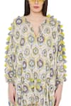 Buy_Payal Singhal_Yellow Art Silk Printed Ikat Eye V Neck Kaftan And Pant Set  _Online_at_Aza_Fashions