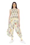 Buy_PS Pret by Payal Singhal_Yellow Art Crepe Printed Eye Motifs Round Cowl Pant Set  _at_Aza_Fashions