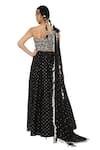 Shop_Payal Singhal_Black Georgette Embroidered Mukaish One Shoulder Draped Gown _at_Aza_Fashions