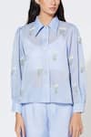 Shop Meadow Blue Shirt Silk Organza Inner Spread Collar Floral Embroidered at Aza Fashions Shop_Meadow_Blue Shirt Silk Organza Inner Spread Collar Floral Embroidered _at_Aza_Fashions