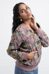 PS Pret by Payal Singhal_Pink Art Georgette Printed Ikat Motif Band Collar Bomber Jacket _Online_at_Aza_Fashions