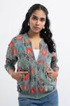 Buy_PS Pret by Payal Singhal_Blue Ikat Garden Bomber Jacket_at_Aza_Fashions
