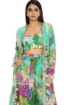 Payal Singhal_Green Crepe Printed Animal Jacket Open And Jogger Pant Set _at_Aza_Fashions