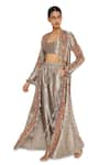 Buy_Payal Singhal_Grey Silk Embroidered Animal Jacket Open Bandhani And Jogger Pant Set _Online_at_Aza_Fashions