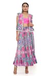 Buy Payal Singhal Pink Crepe Floral, Mirror Bustier V Neck, Jacket Amalie Printed And Skirt Set Online at Aza Fashions Buy_Payal Singhal_Pink Crepe Floral, Mirror Bustier V Neck, Jacket Amalie Printed And Skirt Set _Online_at_Aza_Fashions