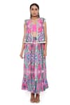 Shop Payal Singhal Pink Crepe Floral, Mirror Bustier V Neck, Jacket Amalie Printed And Skirt Set Online at Aza Fashions Shop_Payal Singhal_Pink Crepe Floral, Mirror Bustier V Neck, Jacket Amalie Printed And Skirt Set _Online_at_Aza_Fashions