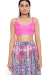 Shop Payal Singhal Pink Crepe Floral, Mirror Bustier V Neck, Jacket Amalie Printed And Skirt Set at Aza Fashions Shop_Payal Singhal_Pink Crepe Floral, Mirror Bustier V Neck, Jacket Amalie Printed And Skirt Set _at_Aza_Fashions