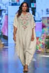 Payal Singhal_Grey Crepe Embroidery Floral Notched Kara Jumpsuit _Online_at_Aza_Fashions