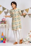 Buy_PS Kids by Payal Singhal_Cream Cotton Silk Printed Kurta Pant Set For Boys_at_Aza_Fashions