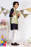 PS Kids by Payal Singhal_Blue Cotton Silk Floral Bundi And Kurta Set _Online_at_Aza_Fashions