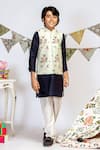 Buy_PS Kids by Payal Singhal_Blue Cotton Silk Floral Bundi And Kurta Set _at_Aza_Fashions