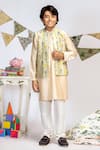 Buy_PS Kids by Payal Singhal_Green Cotton Silk Printed Bundi And Kurta Set For Boys_at_Aza_Fashions