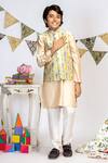 Shop_PS Kids by Payal Singhal_Green Cotton Silk Printed Bundi And Kurta Set For Boys_Online_at_Aza_Fashions