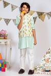 PS Kids by Payal Singhal_Blue Cotton Silk Floral Bundi And Kurta Set _Online_at_Aza_Fashions