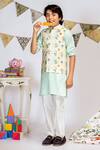 Buy_PS Kids by Payal Singhal_Blue Cotton Silk Floral Bundi And Kurta Set _Online_at_Aza_Fashions