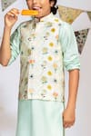 PS Kids by Payal Singhal_Blue Cotton Silk Floral Bundi And Kurta Set _at_Aza_Fashions