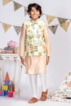 Buy_PS Kids by Payal Singhal_White Cotton Silk Floral Bundi And Kurta Set _at_Aza_Fashions