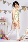 PS Kids by Payal Singhal_White Cotton Silk Floral Bundi And Kurta Set _Online_at_Aza_Fashions