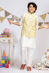 PS Kids by Payal Singhal_Yellow Cotton Silk Print Abstract Bundi And Kurta Set _Online_at_Aza_Fashions