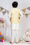 Shop_PS Kids by Payal Singhal_Yellow Cotton Silk Print Abstract Bundi And Kurta Set _at_Aza_Fashions