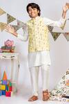 Buy_PS Kids by Payal Singhal_Yellow Cotton Silk Print Abstract Bundi And Kurta Set _at_Aza_Fashions