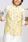 Buy_PS Kids by Payal Singhal_Yellow Cotton Silk Print Abstract Bundi And Kurta Set _Online_at_Aza_Fashions