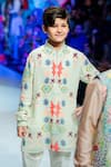 Buy_PS Kids by Payal Singhal_White Georgette Print Geometric Bomber Kurta With Pants _at_Aza_Fashions