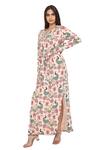 Buy_Payal Singhal_Beige Crepe Peacock V Neck Kaftan _at_Aza_Fashions