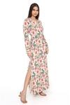 Payal Singhal_Beige Crepe Peacock V Neck Kaftan _Online_at_Aza_Fashions
