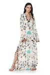 Buy_PS Pret by Payal Singhal_White Art Crepe Printed Morocco Motifs V Neck Kaftan _at_Aza_Fashions