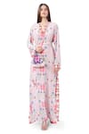 Buy_Payal Singhal_Pink Crepe Printed Ikat Star Motif V Neck Kaftan  _at_Aza_Fashions