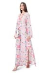 Buy_Payal Singhal_Pink Crepe Printed Ikat Star Motif V Neck Kaftan  _Online_at_Aza_Fashions