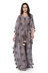 Buy_PS Pret By Payal Singhal_Purple Silkmul Star Motifs V Neck Print Kaftan_at_Aza_Fashions
