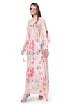 Buy_PS Pret by Payal Singhal_Pink Silkmul Printed Ikat Star Motifs V Neck Kaftan _Online_at_Aza_Fashions