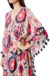 Buy_PS Pret by Payal Singhal_Red Silkmul Printed Ikat Tribe Motifs V Neck Kaftan _Online_at_Aza_Fashions