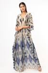 Buy_PS Pret by Payal Singhal_Blue Silkmul Tribe V Neck Kaftan  _at_Aza_Fashions