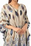 PS Pret by Payal Singhal_Blue Silkmul Tribe V Neck Kaftan  _Online_at_Aza_Fashions