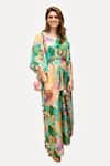 Buy_PS Pret by Payal Singhal_Peach Silkmul Kuno V Neck Kaftan For Women_at_Aza_Fashions