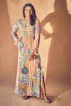 Buy_Payal Singhal_Multi Color Crepe Printed African Pattern Notched Kaftan _at_Aza_Fashions